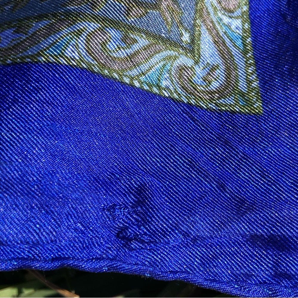 Floral Blue Silk Scarf 42”x44” - Picture 7 of 8